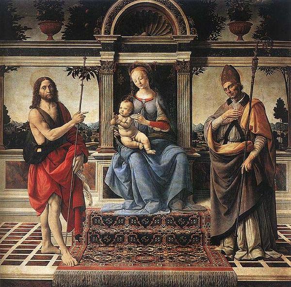 Andrea del Verrocchio Madonna with Sts John the Baptist and Donatus Cathedral of Pistoia oil painting image